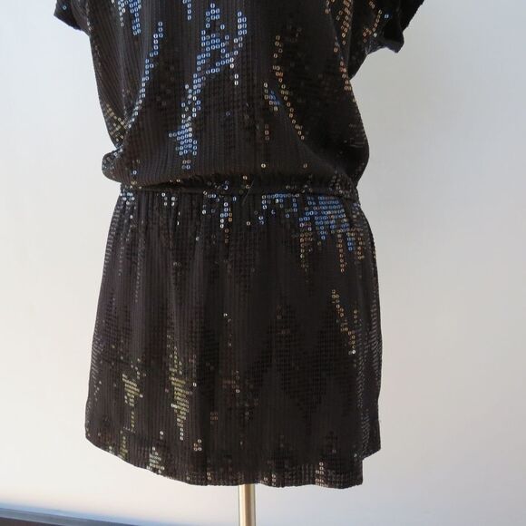 Express Womens Size Small Black Sequin Blouson Mini Dress - Picture 4 of 15